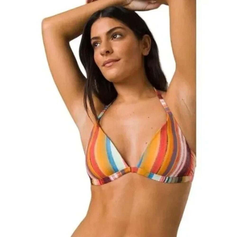 Prana Lexie Baja Stripe Triangle Bikini Top - Orange, Yellow, Blue, Red
